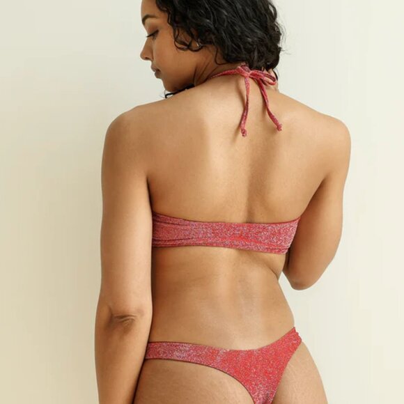 dippin' daisy's Amalfi String Tie Bandeau Bikini Top in Flame, Size 2X - Picture 4 of 7